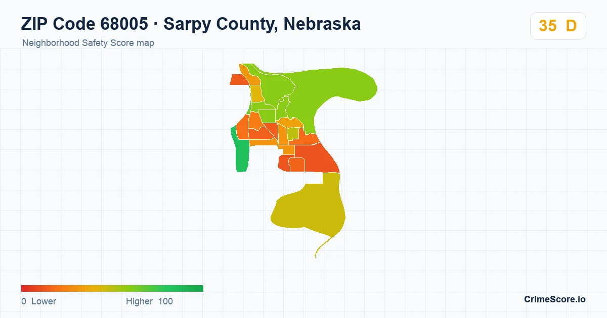 ZIP Code 68005 in Sarpy County, Nebraska neighborhood Safety Score map