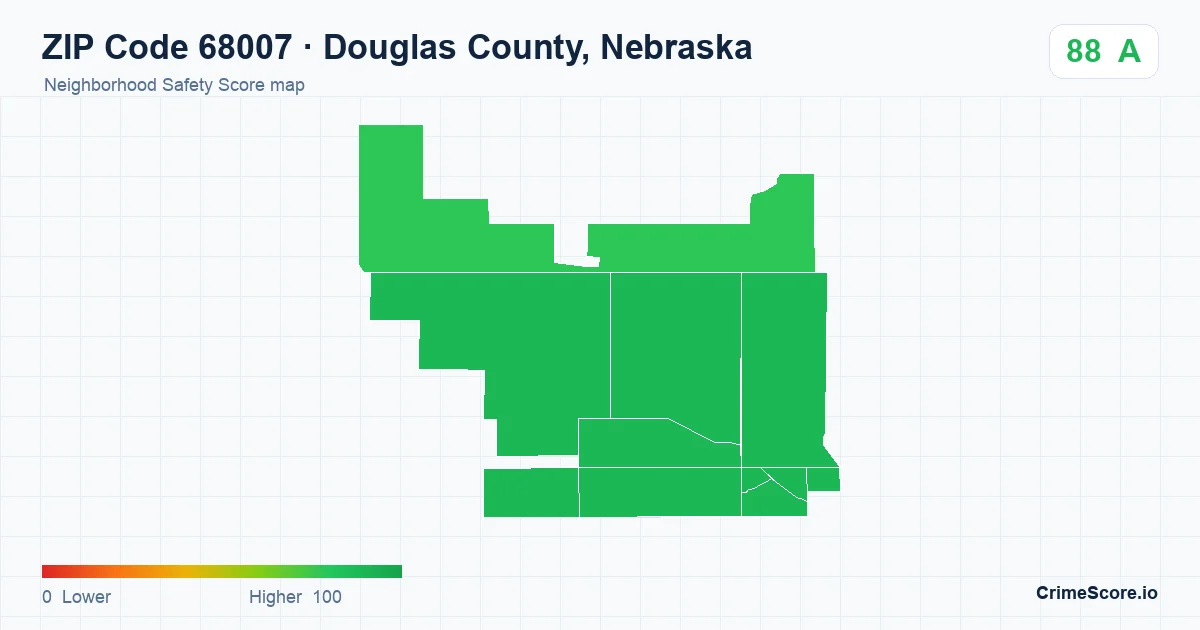 ZIP Code 68007 in Douglas County, Nebraska neighborhood Safety Score map