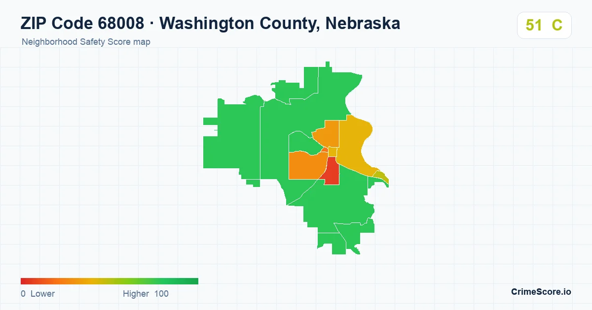 ZIP Code 68008 in Washington County, Nebraska neighborhood Safety Score map