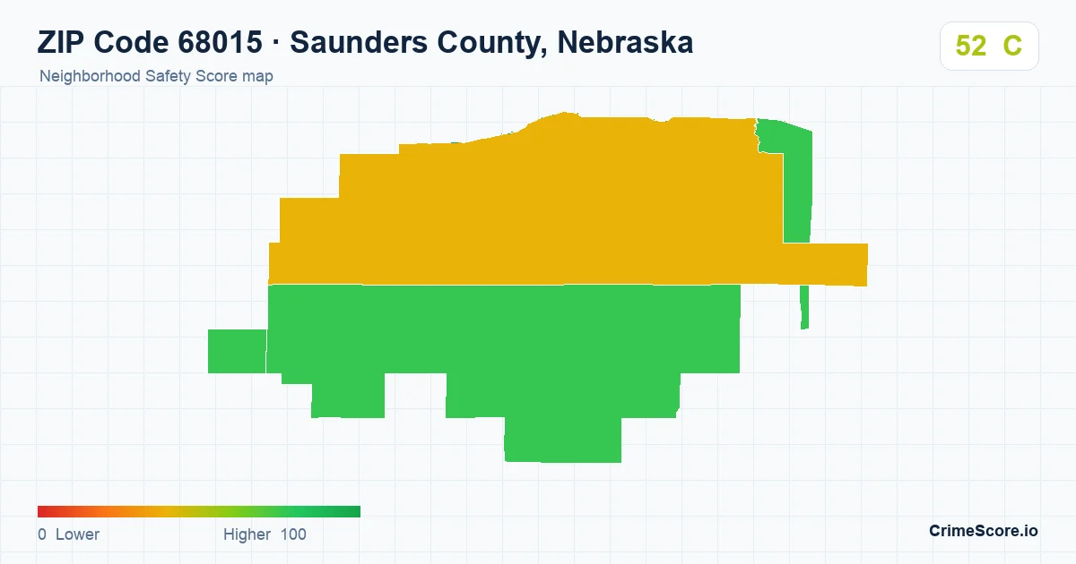 ZIP Code 68015 in Saunders County, Nebraska neighborhood Safety Score map