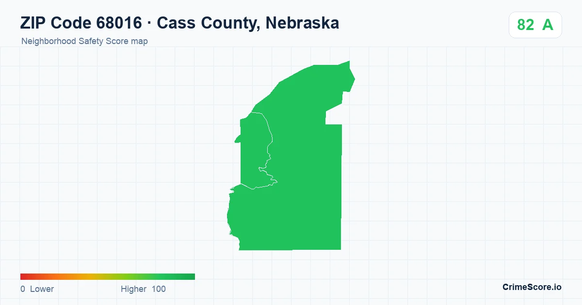 ZIP Code 68016 in Cass County, Nebraska neighborhood Safety Score map