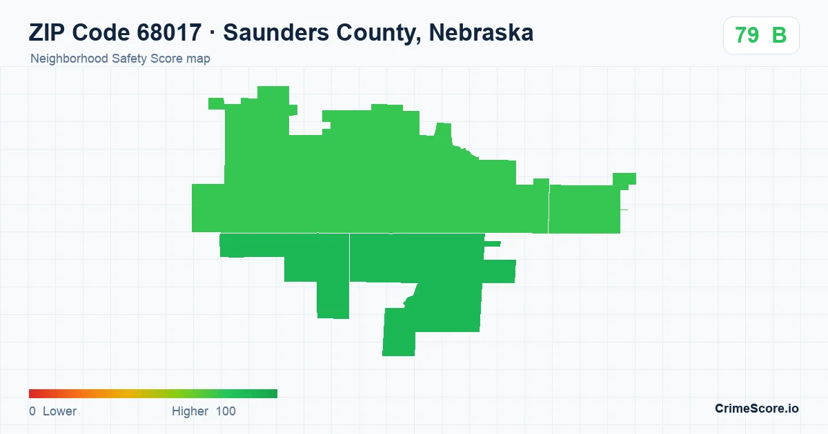 ZIP Code 68017 in Saunders County, Nebraska neighborhood Safety Score map