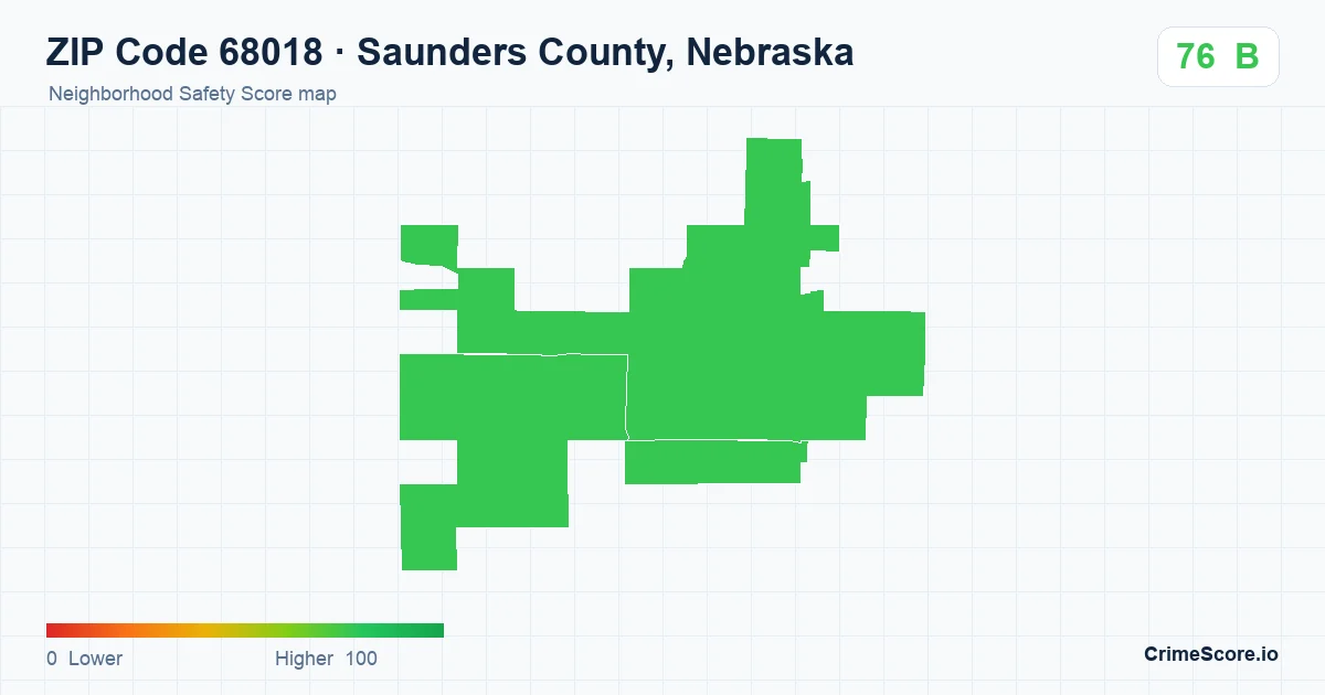 ZIP Code 68018 in Saunders County, Nebraska neighborhood Safety Score map