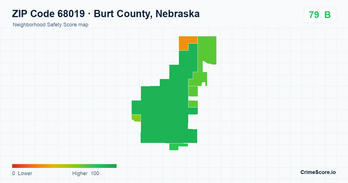 ZIP Code 68019 in Burt County, Nebraska neighborhood Safety Score map
