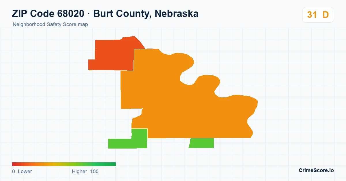 ZIP Code 68020 in Burt County, Nebraska neighborhood Safety Score map