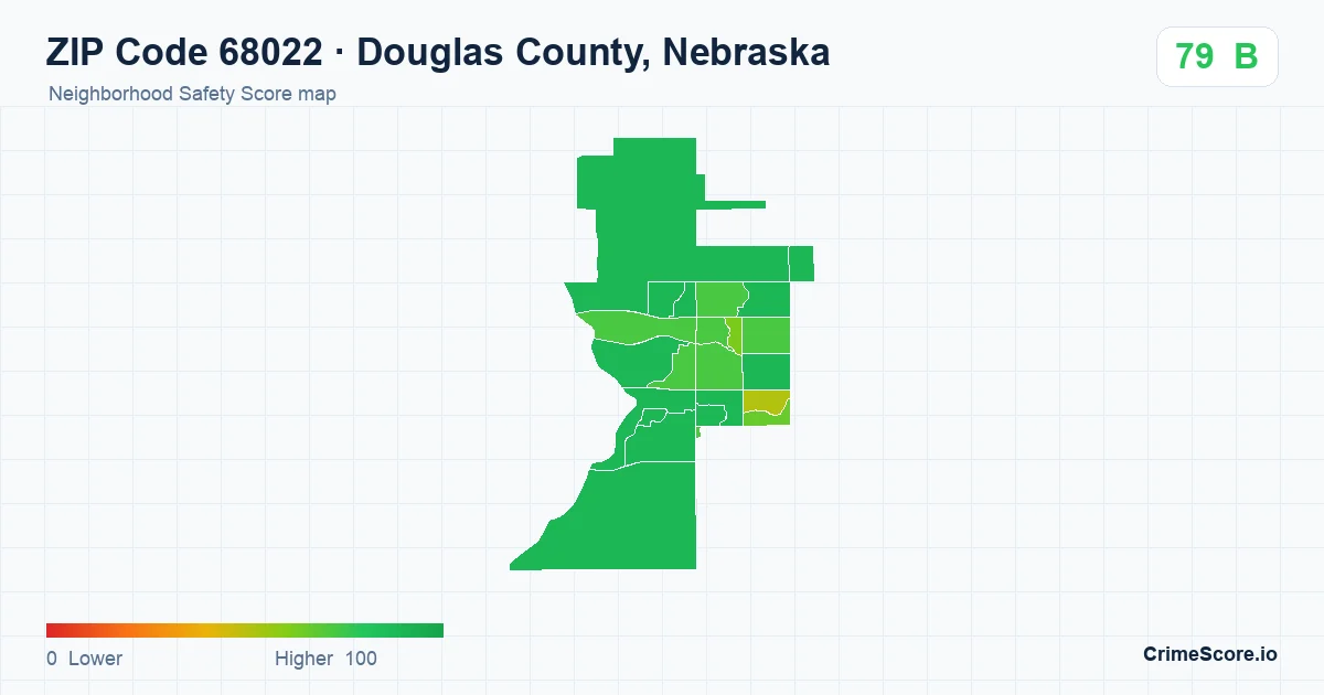 ZIP Code 68022 in Douglas County, Nebraska neighborhood Safety Score map