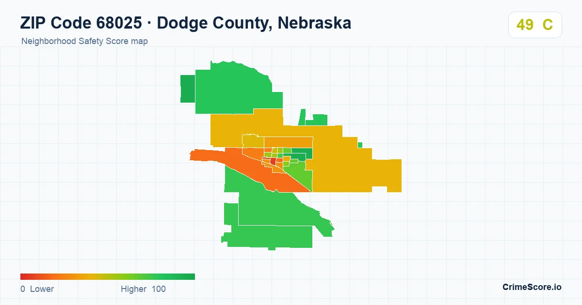 ZIP Code 68025 in Dodge County, Nebraska neighborhood Safety Score map