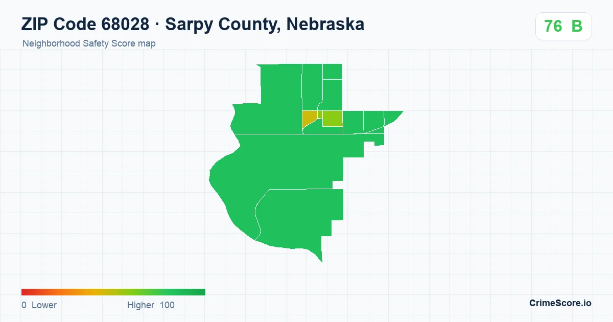 ZIP Code 68028 in Sarpy County, Nebraska neighborhood Safety Score map