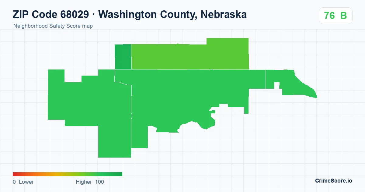 ZIP Code 68029 in Washington County, Nebraska neighborhood Safety Score map