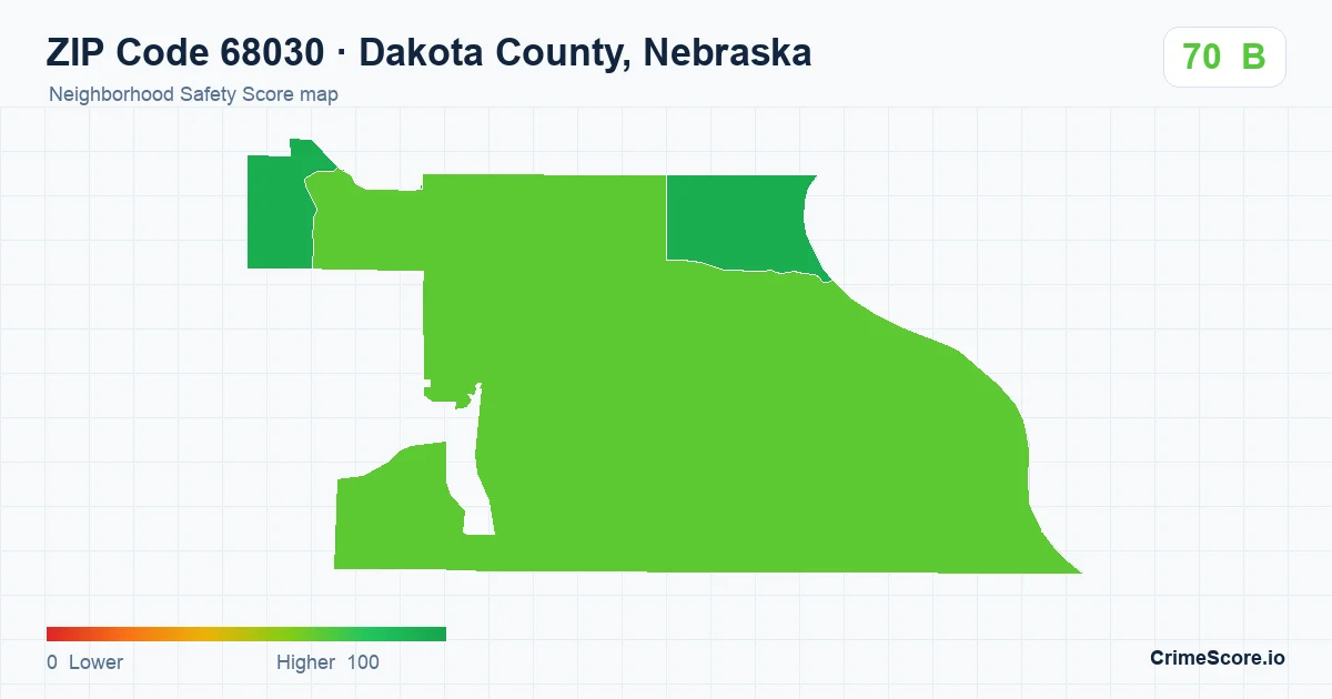 ZIP Code 68030 in Dakota County, Nebraska neighborhood Safety Score map