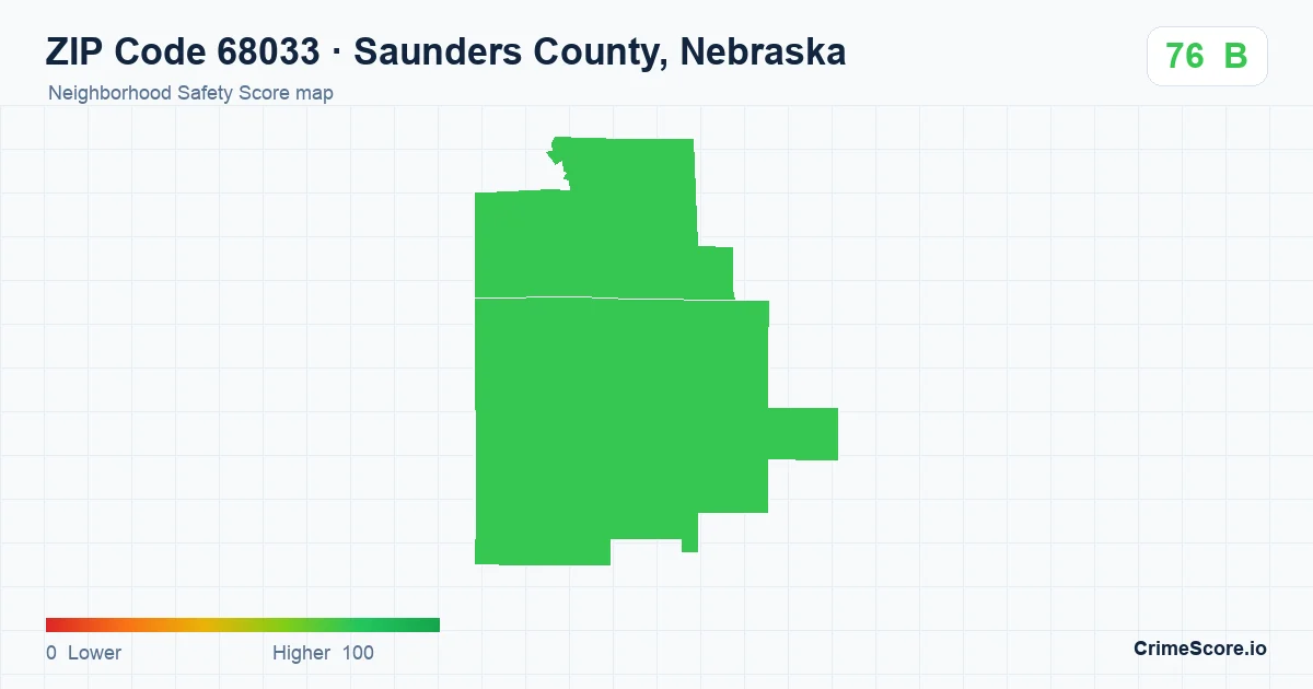 ZIP Code 68033 in Saunders County, Nebraska neighborhood Safety Score map