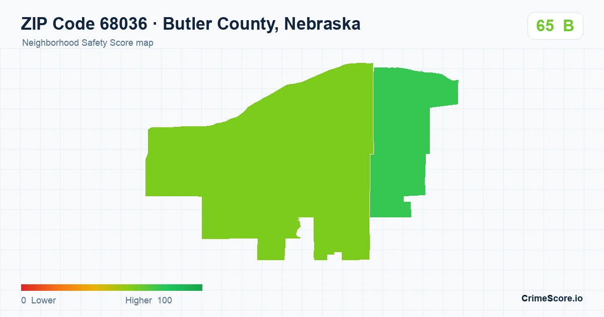 ZIP Code 68036 in Butler County, Nebraska neighborhood Safety Score map