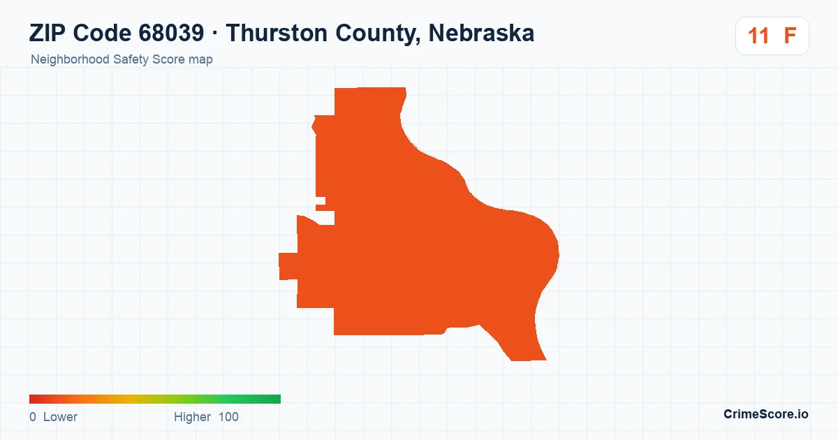 ZIP Code 68039 in Thurston County, Nebraska neighborhood Safety Score map