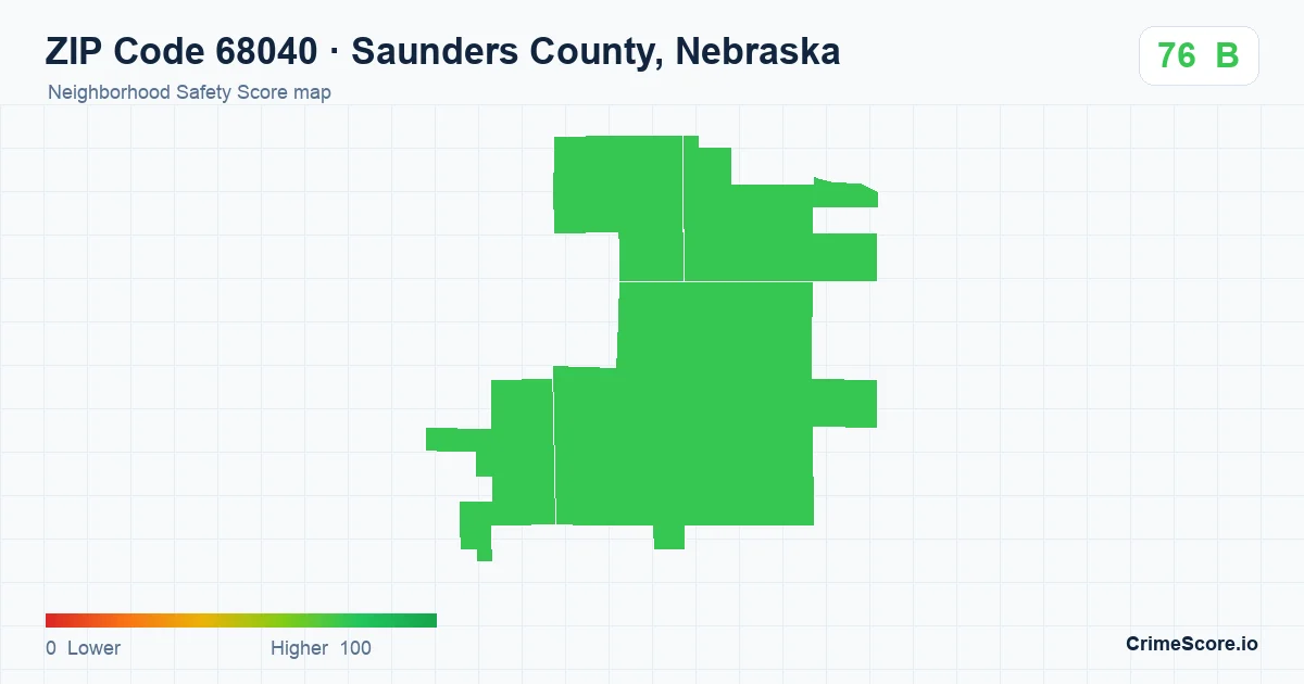 ZIP Code 68040 in Saunders County, Nebraska neighborhood Safety Score map