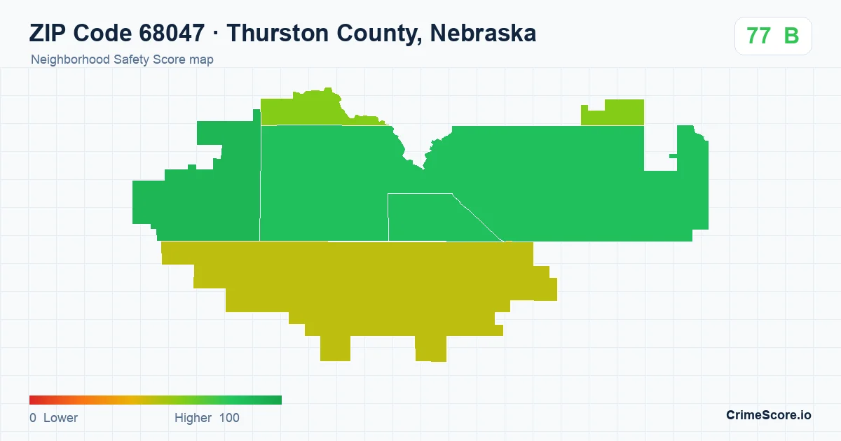 ZIP Code 68047 in Thurston County, Nebraska neighborhood Safety Score map