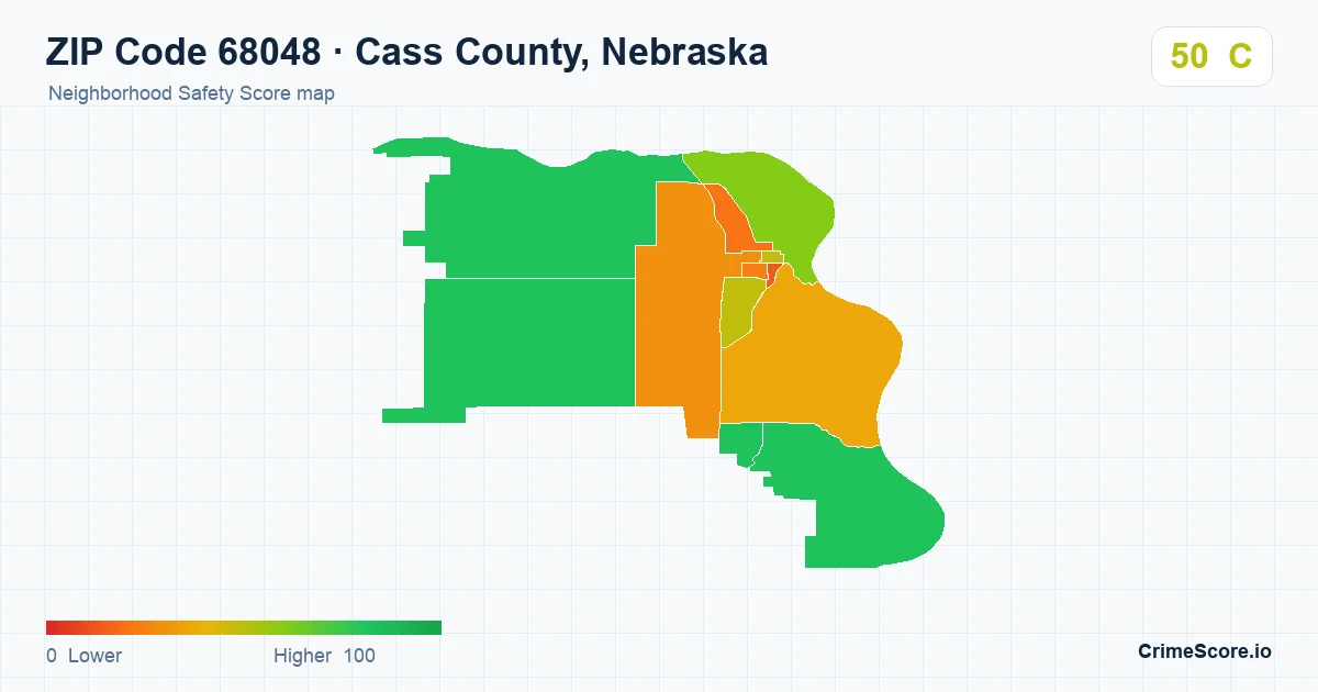 ZIP Code 68048 in Cass County, Nebraska neighborhood Safety Score map