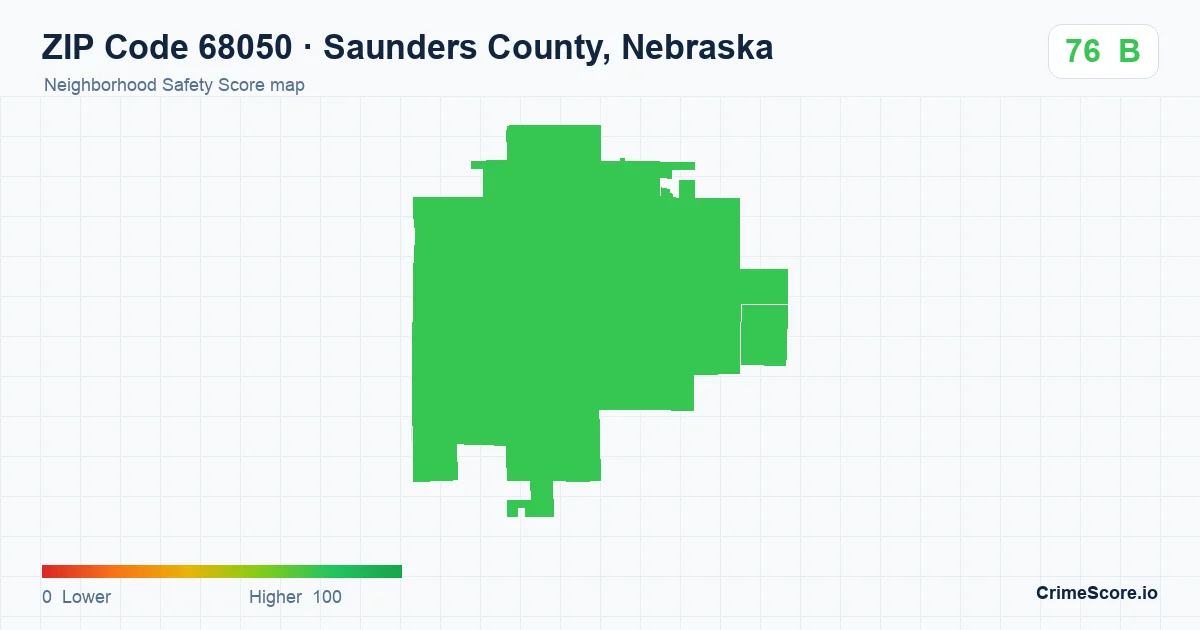 ZIP Code 68050 in Saunders County, Nebraska neighborhood Safety Score map