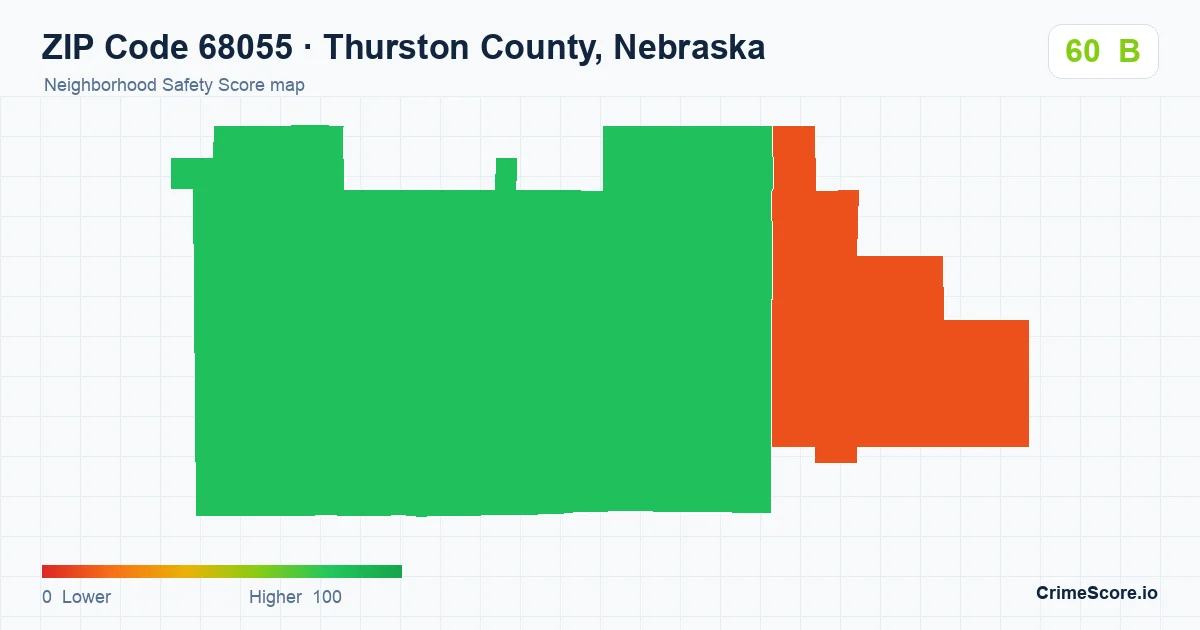 ZIP Code 68055 in Thurston County, Nebraska neighborhood Safety Score map