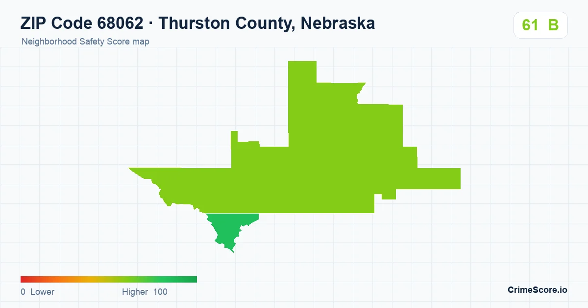 ZIP Code 68062 in Thurston County, Nebraska neighborhood Safety Score map