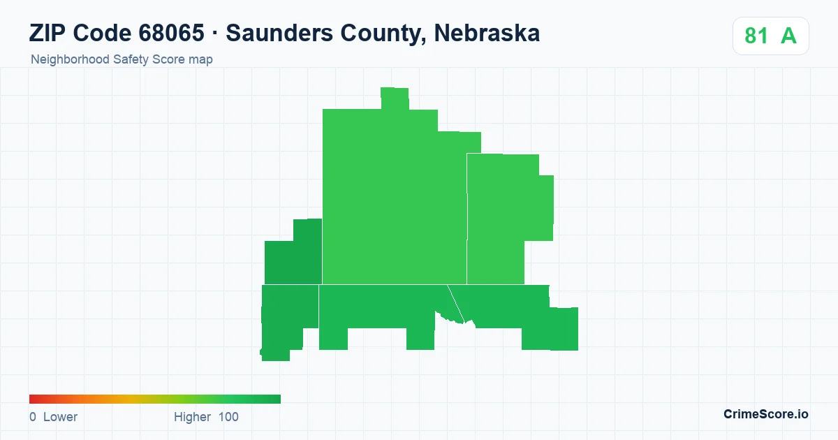 ZIP Code 68065 in Saunders County, Nebraska neighborhood Safety Score map