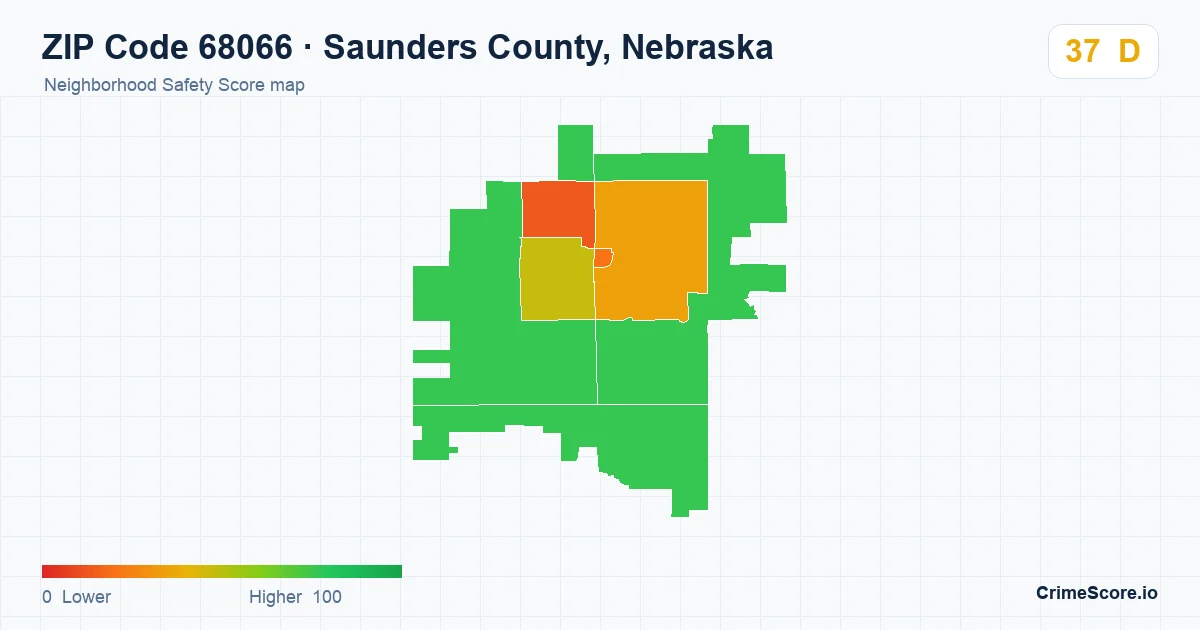 ZIP Code 68066 in Saunders County, Nebraska neighborhood Safety Score map