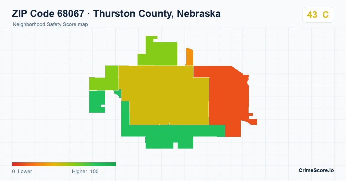 ZIP Code 68067 in Thurston County, Nebraska neighborhood Safety Score map