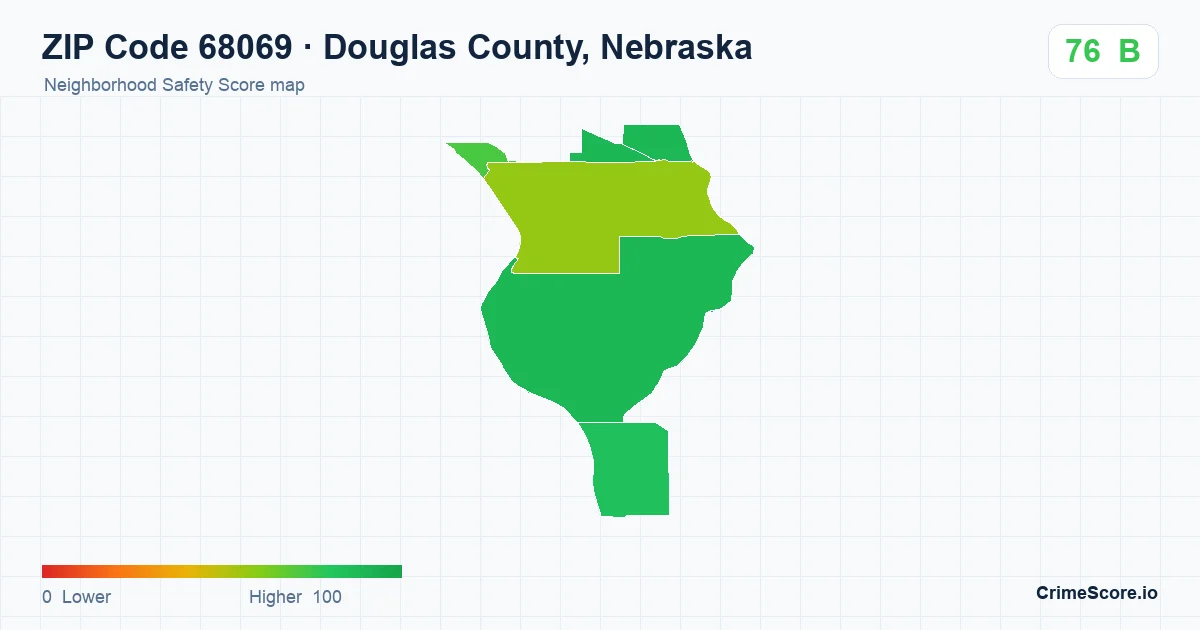 ZIP Code 68069 in Douglas County, Nebraska neighborhood Safety Score map