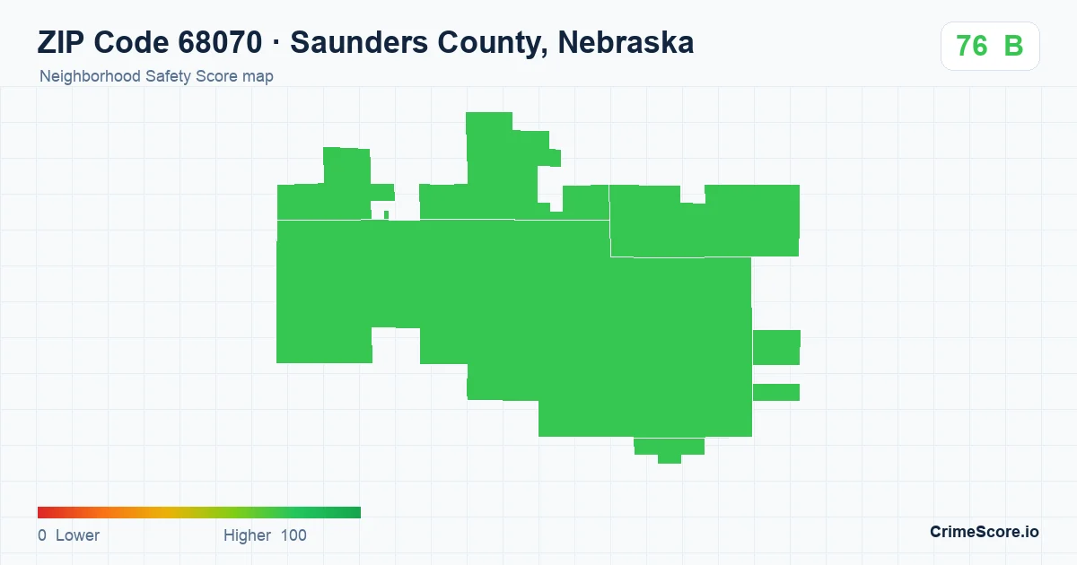 ZIP Code 68070 in Saunders County, Nebraska neighborhood Safety Score map