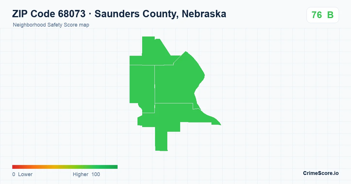 ZIP Code 68073 in Saunders County, Nebraska neighborhood Safety Score map
