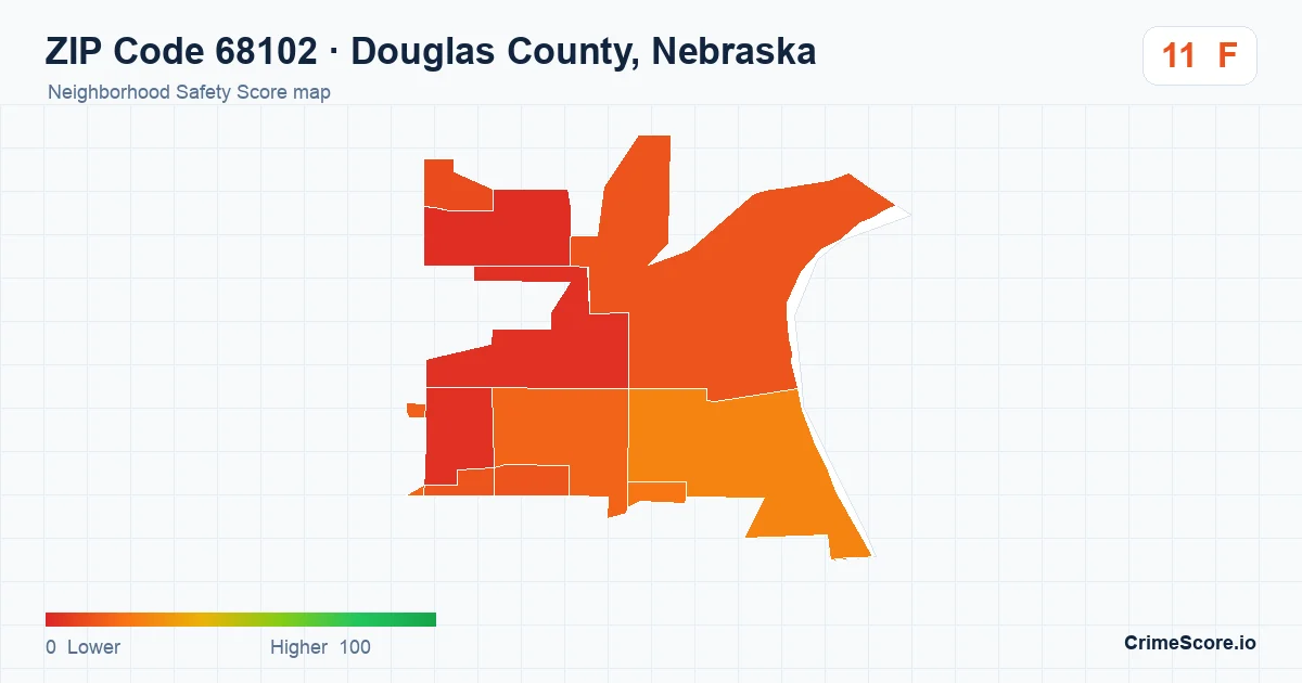 ZIP Code 68102 in Douglas County, Nebraska neighborhood Safety Score map
