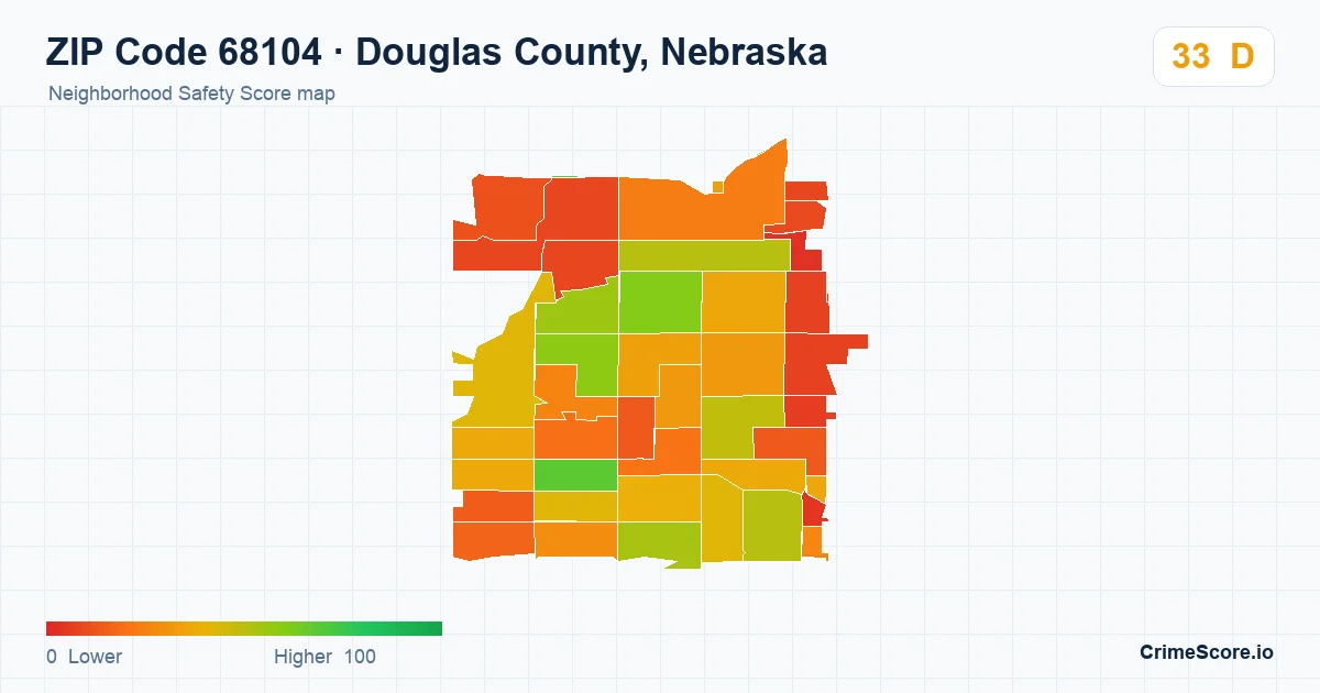 ZIP Code 68104 in Douglas County, Nebraska neighborhood Safety Score map