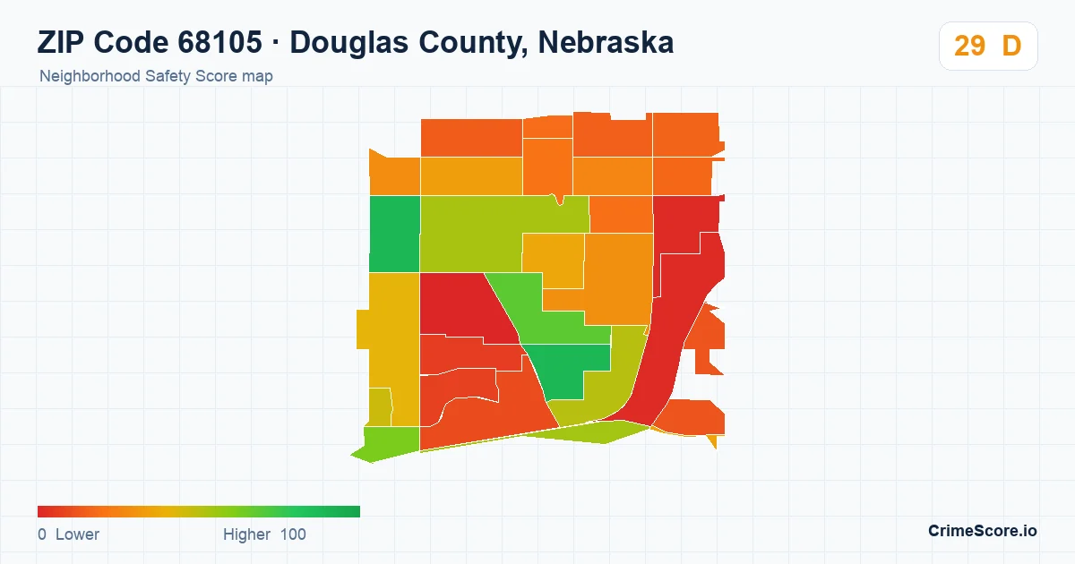 ZIP Code 68105 in Douglas County, Nebraska neighborhood Safety Score map