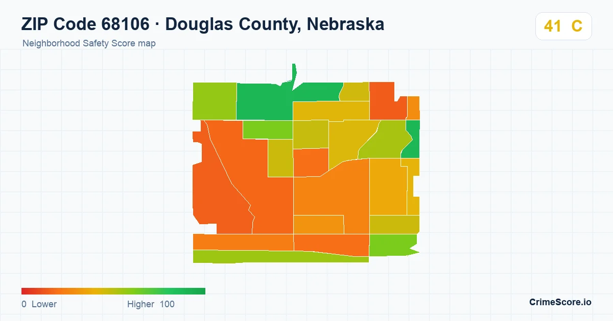 ZIP Code 68106 in Douglas County, Nebraska neighborhood Safety Score map