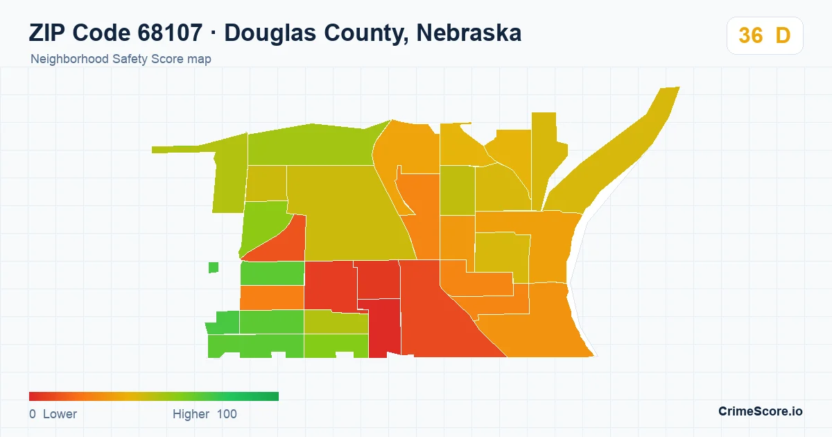 ZIP Code 68107 in Douglas County, Nebraska neighborhood Safety Score map