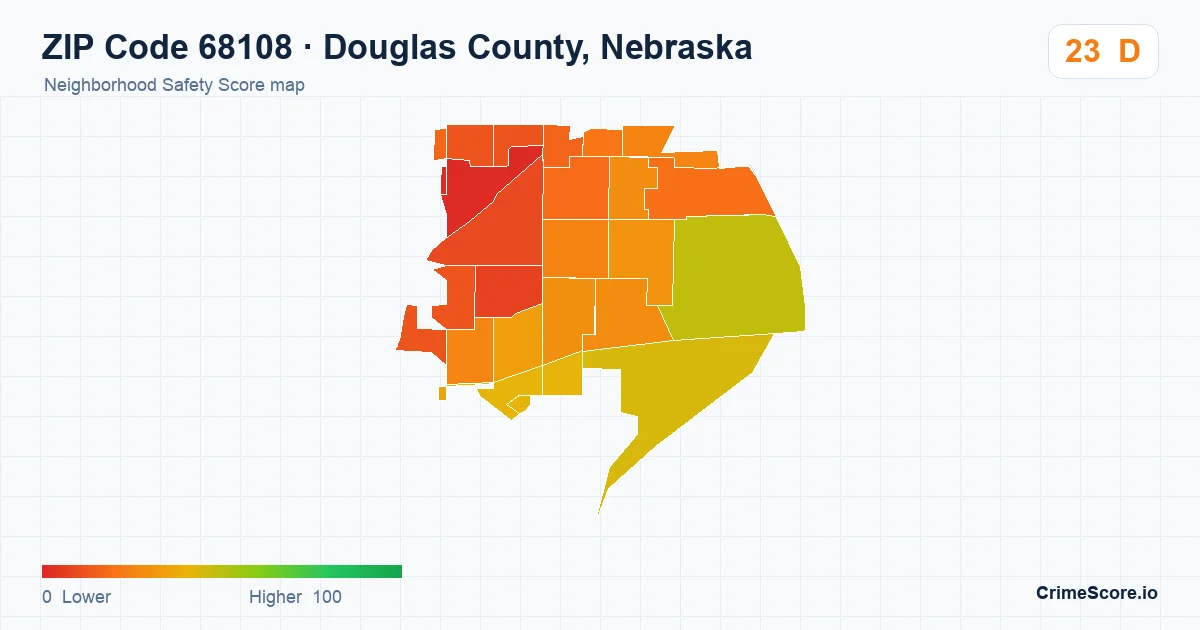 ZIP Code 68108 in Douglas County, Nebraska neighborhood Safety Score map