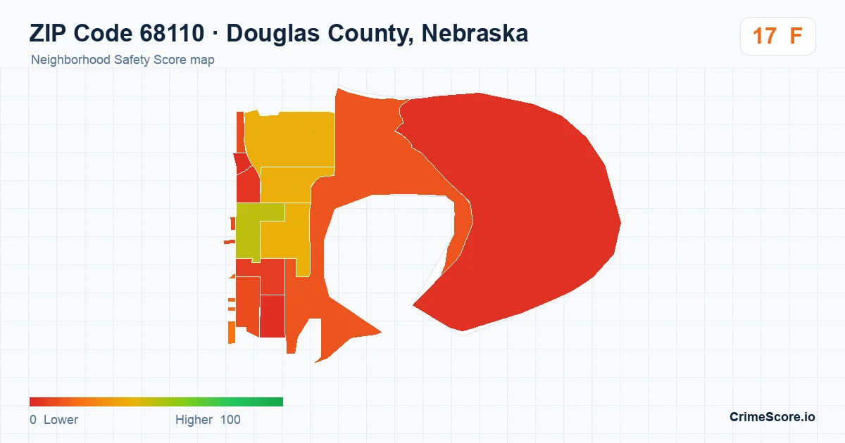 ZIP Code 68110 in Douglas County, Nebraska neighborhood Safety Score map
