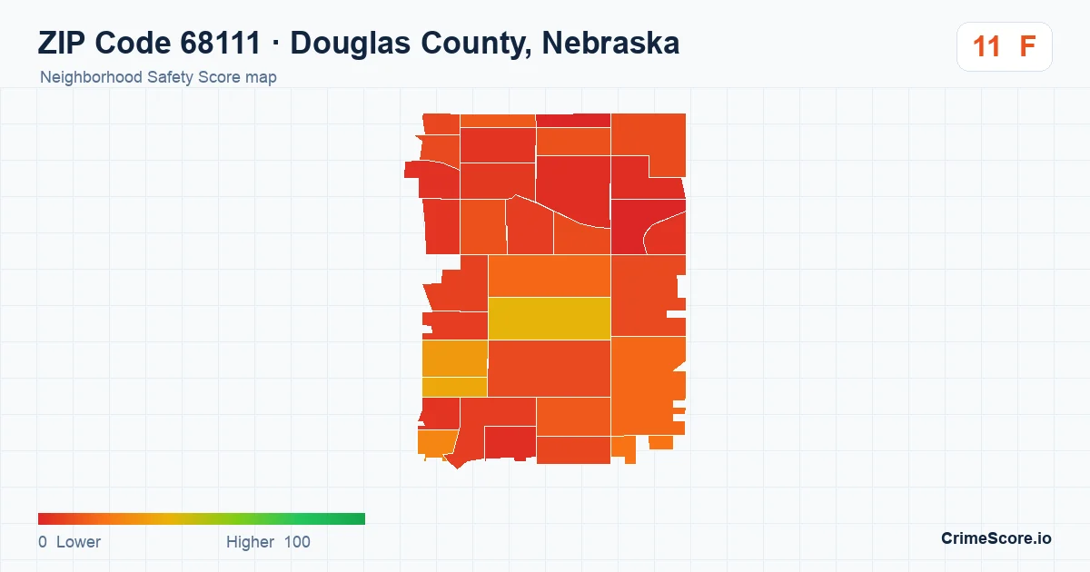 ZIP Code 68111 in Douglas County, Nebraska neighborhood Safety Score map