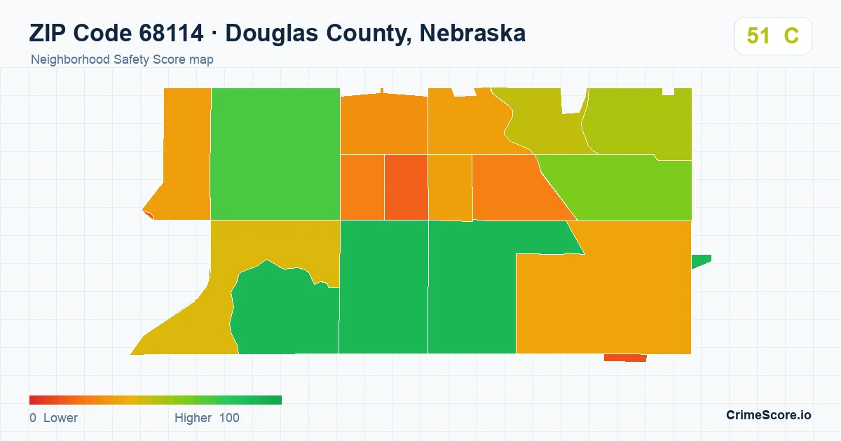 ZIP Code 68114 in Douglas County, Nebraska neighborhood Safety Score map