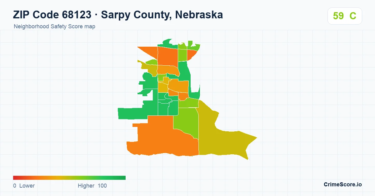ZIP Code 68123 in Sarpy County, Nebraska neighborhood Safety Score map