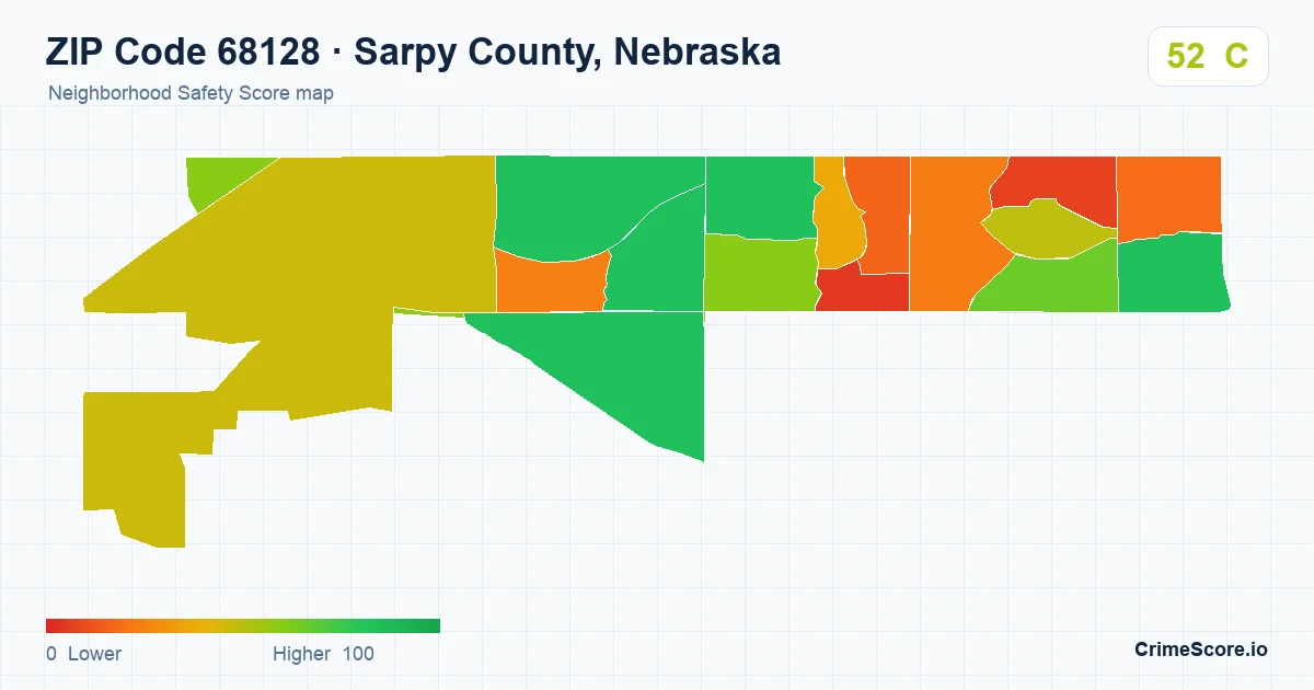 ZIP Code 68128 in Sarpy County, Nebraska neighborhood Safety Score map