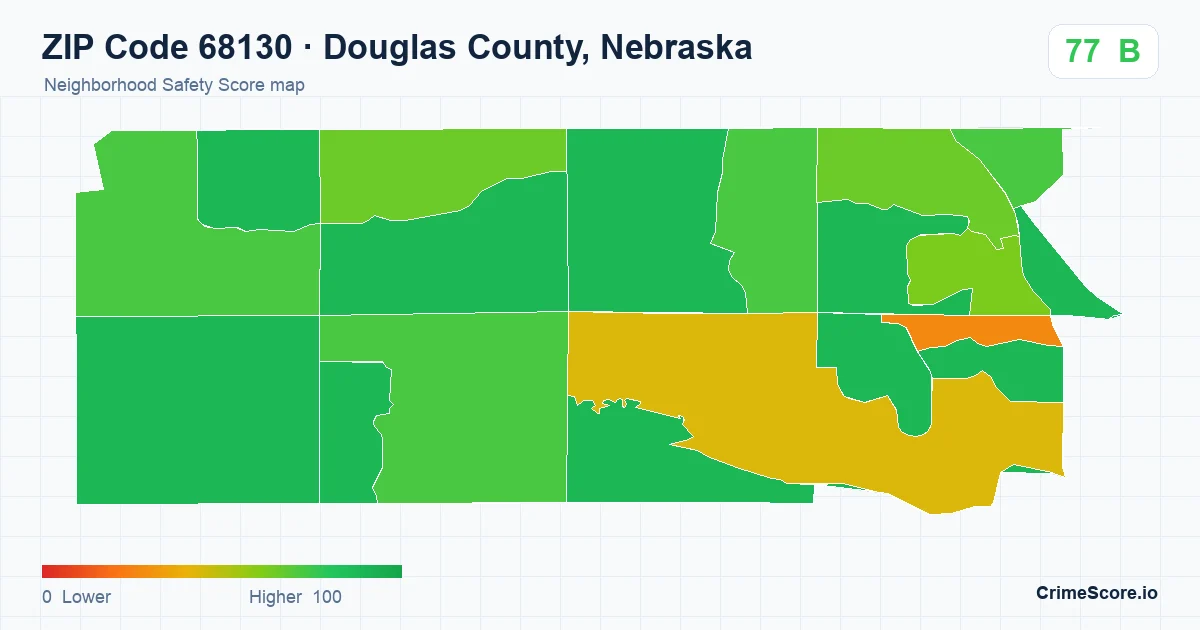 ZIP Code 68130 in Douglas County, Nebraska neighborhood Safety Score map