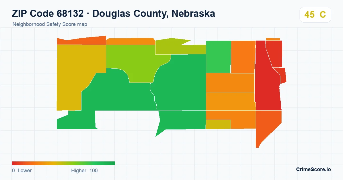 ZIP Code 68132 in Douglas County, Nebraska neighborhood Safety Score map