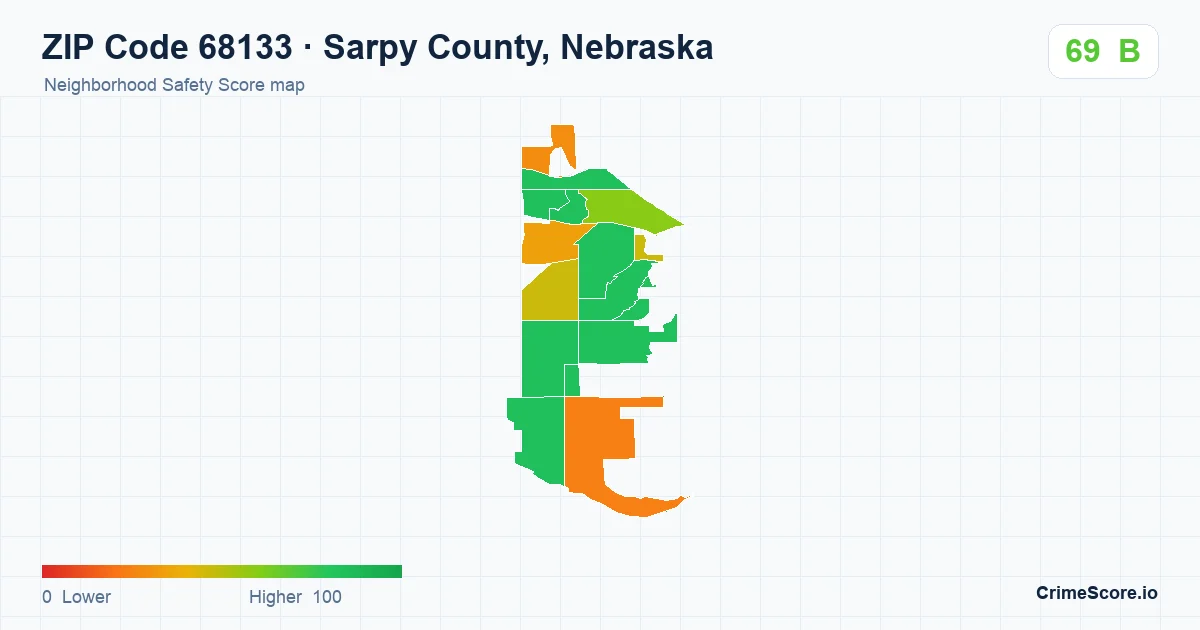 ZIP Code 68133 in Sarpy County, Nebraska neighborhood Safety Score map