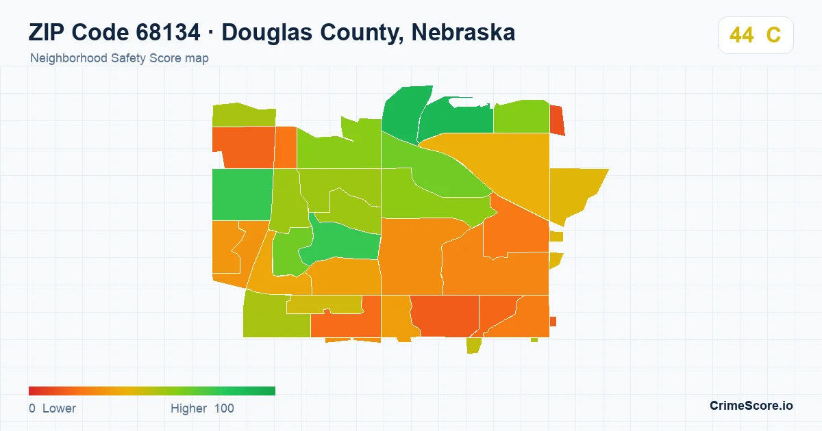 ZIP Code 68134 in Douglas County, Nebraska neighborhood Safety Score map