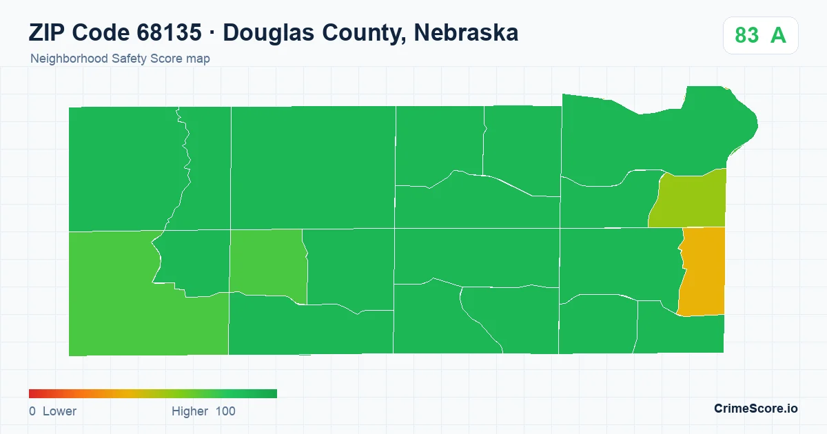 ZIP Code 68135 in Douglas County, Nebraska neighborhood Safety Score map