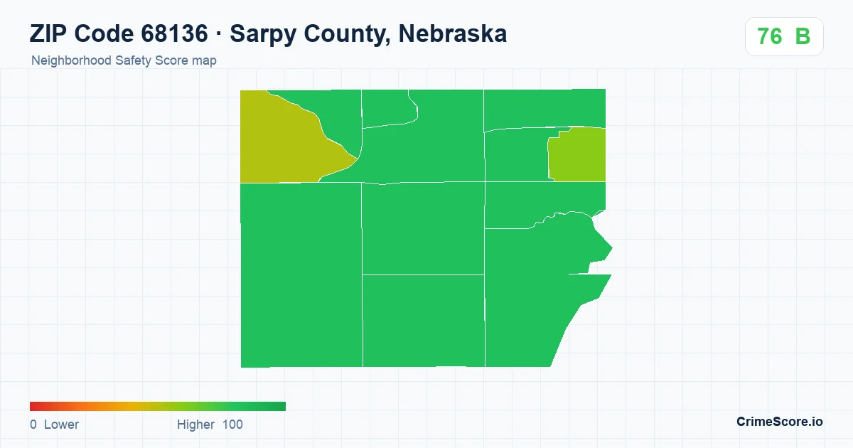 ZIP Code 68136 in Sarpy County, Nebraska neighborhood Safety Score map