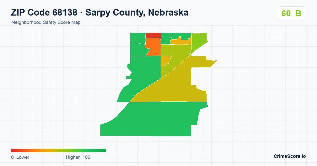 ZIP Code 68138 in Sarpy County, Nebraska neighborhood Safety Score map