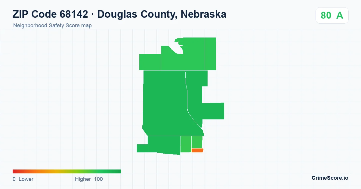ZIP Code 68142 in Douglas County, Nebraska neighborhood Safety Score map