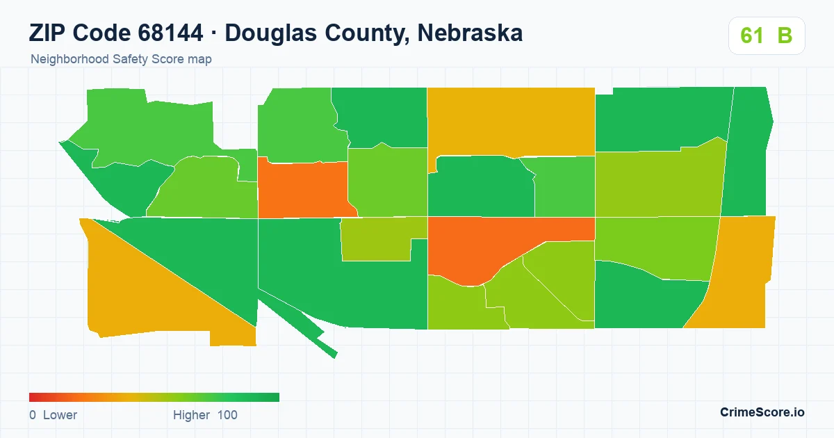 ZIP Code 68144 in Douglas County, Nebraska neighborhood Safety Score map
