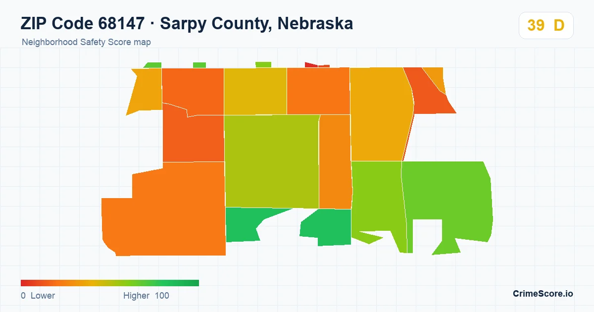 ZIP Code 68147 in Sarpy County, Nebraska neighborhood Safety Score map